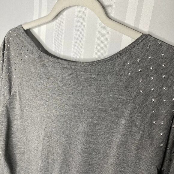 Wallflower Long Sleeve Studded Tee Top Gray XL Beaded Silver Night Out Party - Picture 8 of 9